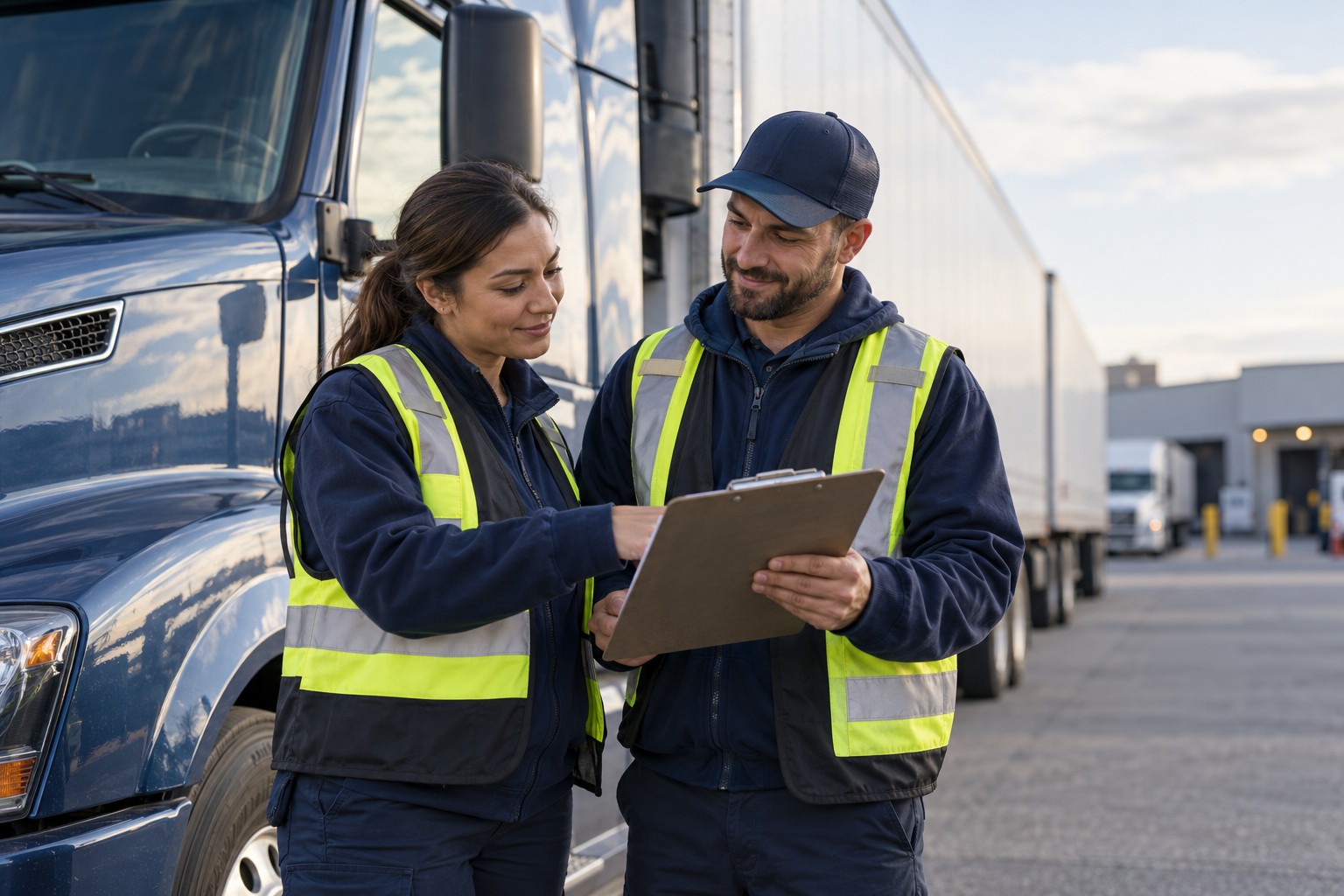 An illustrative meeting between freight industry professionals at a terminal